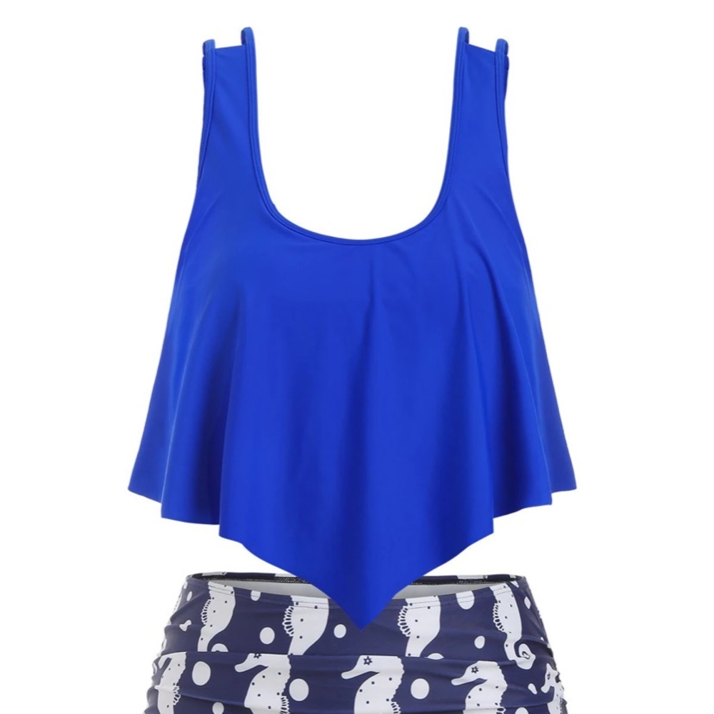 2 pc Rosegal swim, flounce top w ruched bottoms